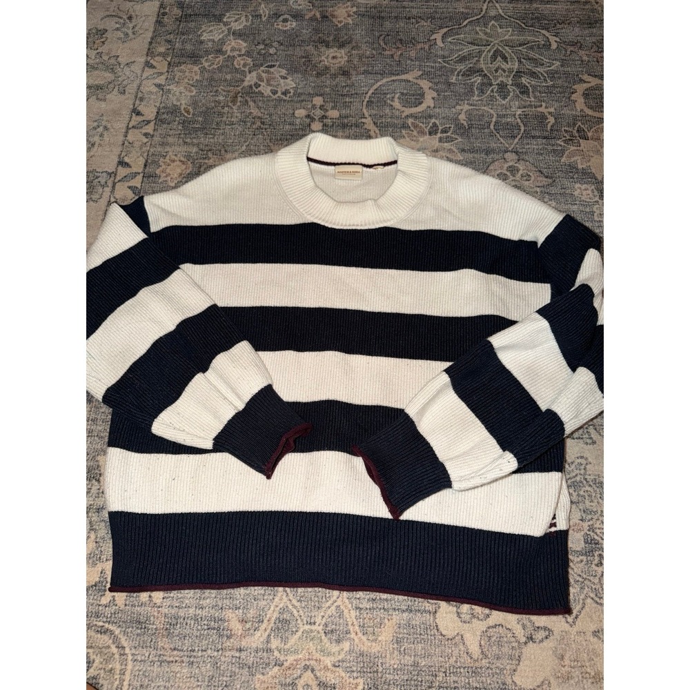 Scotch & Soda Mock Neck Navy White Striped Sweater